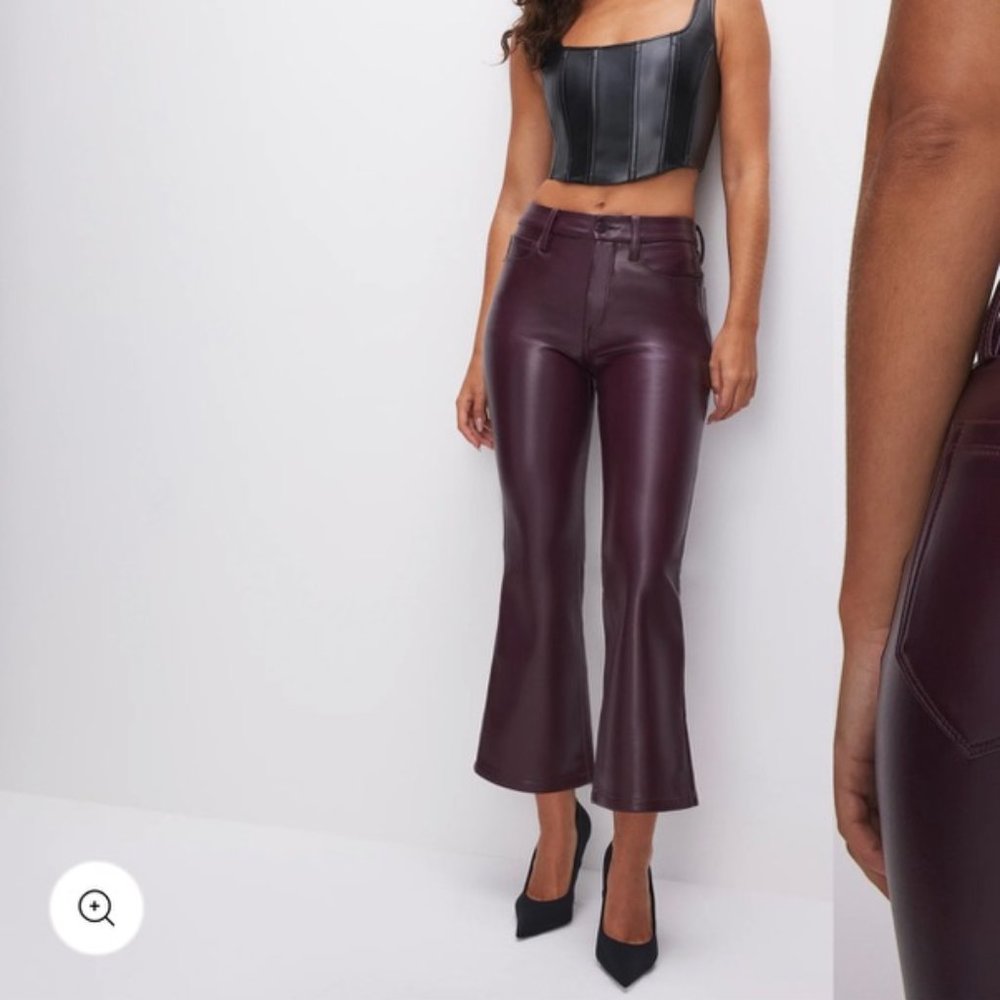 NWT GOOD AMERICAN Good Legs Cropped Mini Boot Faux Leather Pants